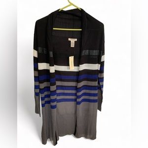 NWT Vertigo Paris Small Open Front Cardigan Stripes Wool Black blue charcoal